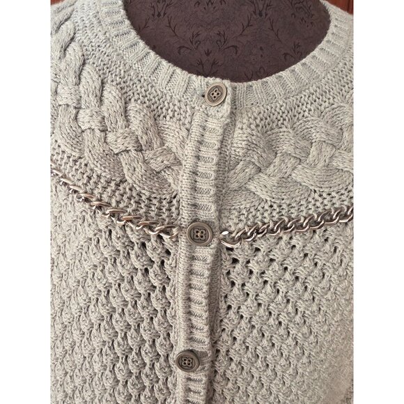 Liz Claiborne Womens Gray Knit Cardigan Sweater M Button-Front Chain Detail NWOT - Picture 3 of 8